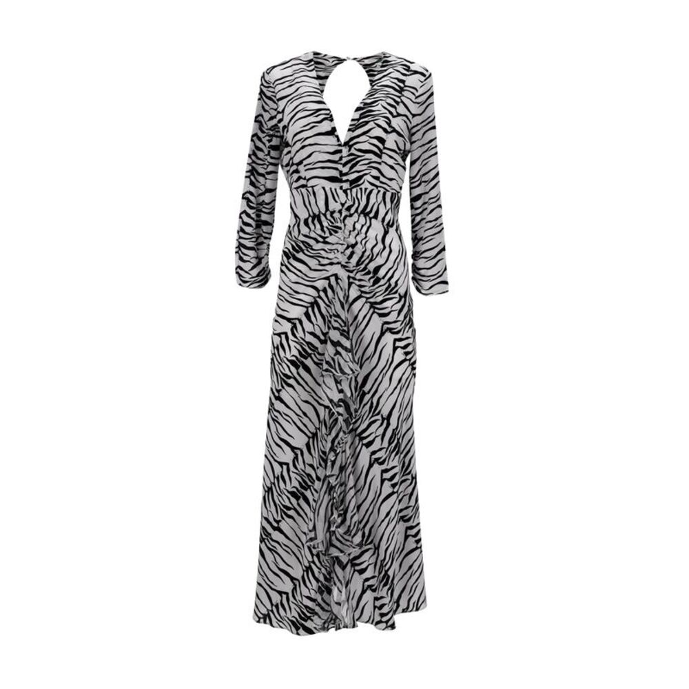 Rixo Rose Open Back Ruffled Maxi Dress in Animal Print Silk